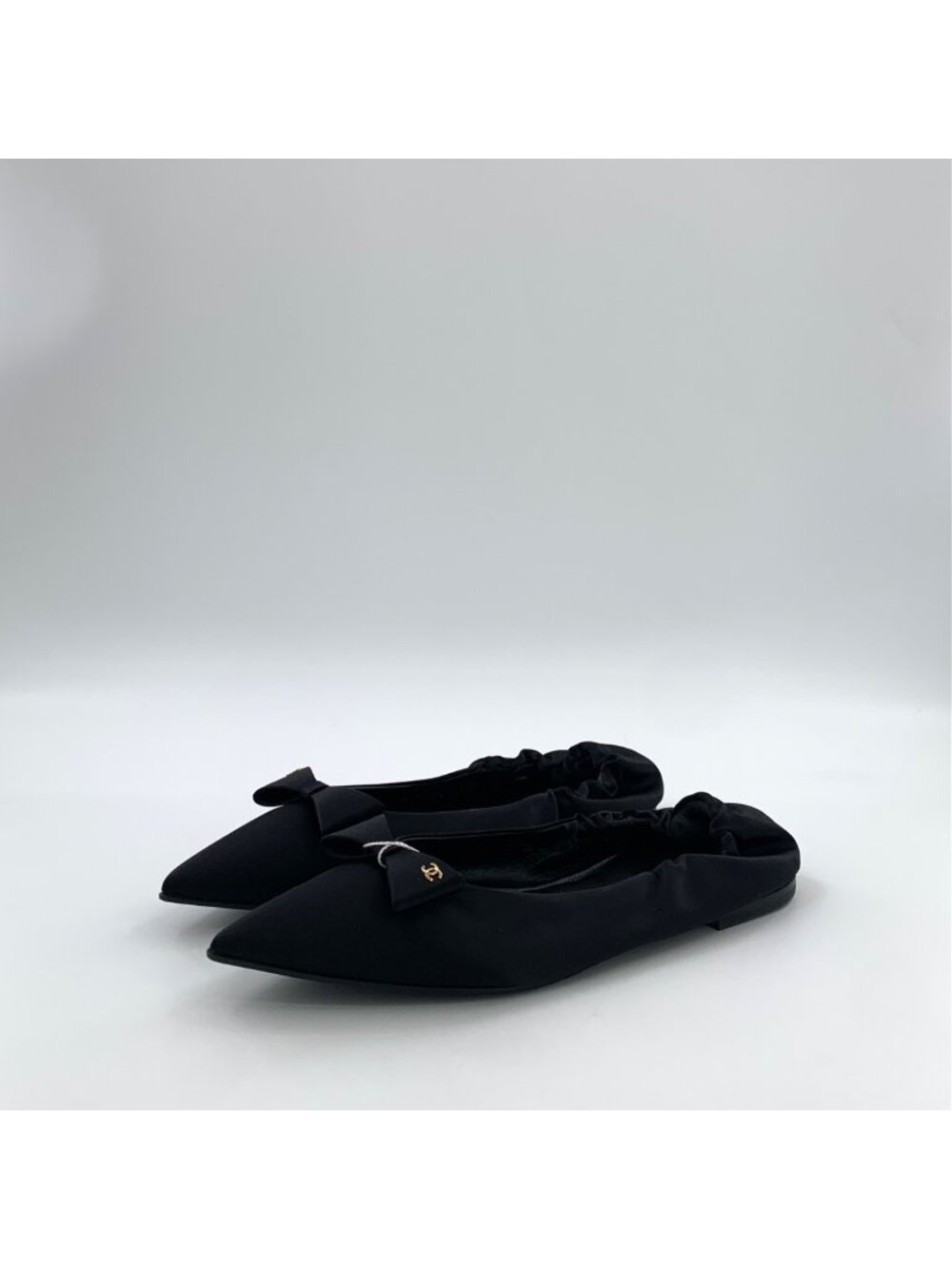 Chanel Black Pointed-Toe Bow Flat Shoes